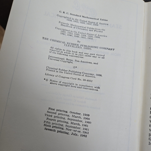 Standard Mathematical Tables 12th Edition 1959 Antique Green Hardcover Book - Picture 5 of 6